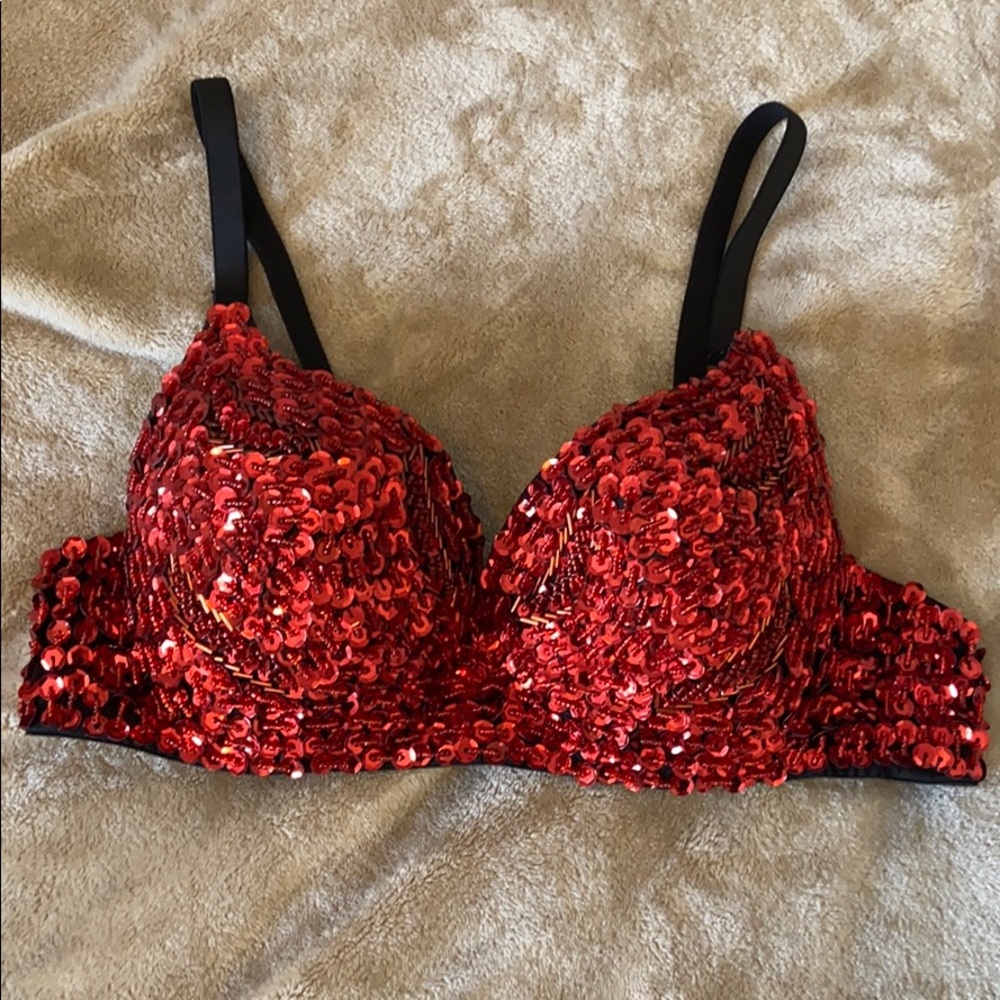 Red and black sequins bra